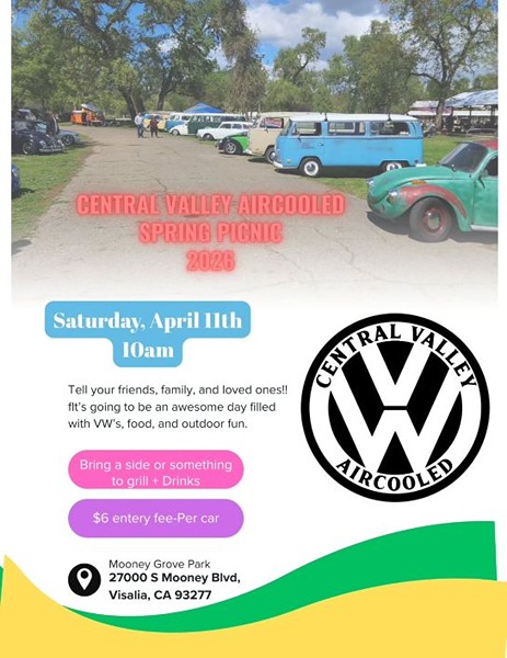 Central Valley Air Cooled Car Show flyer April 2026